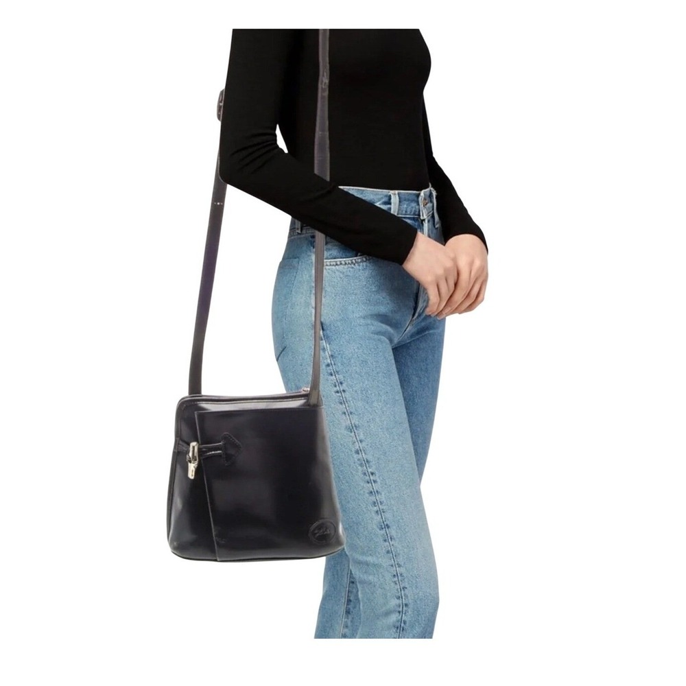 Vintage Longchamp Le Roseau Black Leather Sling Shoulder Bag